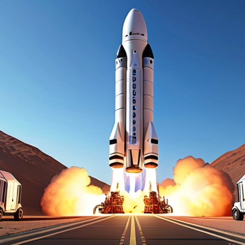 Home 20 **Image Prompt 1: The Dawn of Private Spaceflight**
"A dynamic scene featuring multiple futuristic, reusable rockets, including elements inspired by SpaceX's Falcon 9 landing upright and Blue Origin's New Shepard taking off. The setting is a bustling, advanced spaceport under a clear, bright sky, symbolizing a new era of private enterprise in space. Emphasize innovation, agility, and human ambition, with a sense of excitement and groundbreaking technology. Photorealistic, high detail, vibrant colors, wide shot."