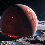 **Kepler-186f: A distant, icy exoplanet with a reddish dwarf star in the background, hinting at potential subsurface liquid water. A speculative artist's rendering.**