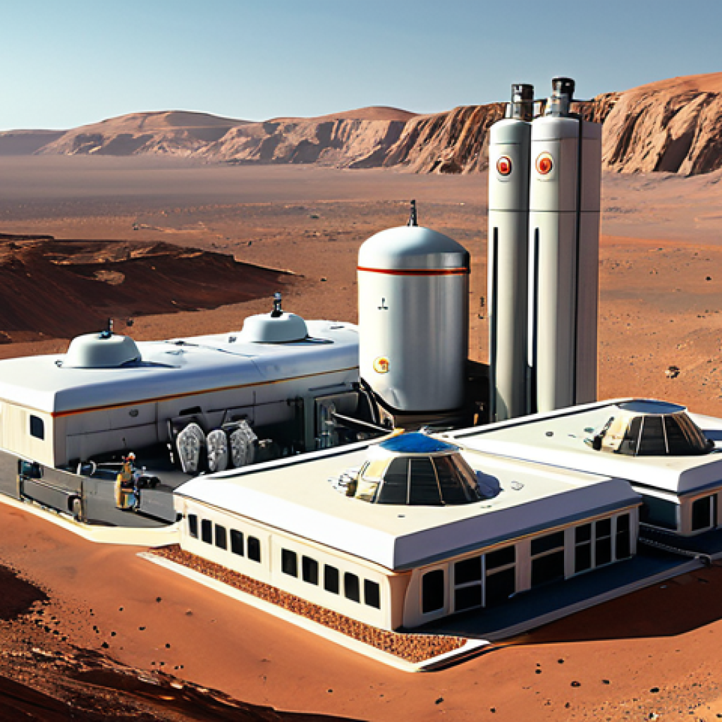 우주 이주를 위한 생명 유지 시스템의 발전 - Martian Oxygen Factory**

"A futuristic oxygen production plant on Mars, MOXIE technology, extractin...