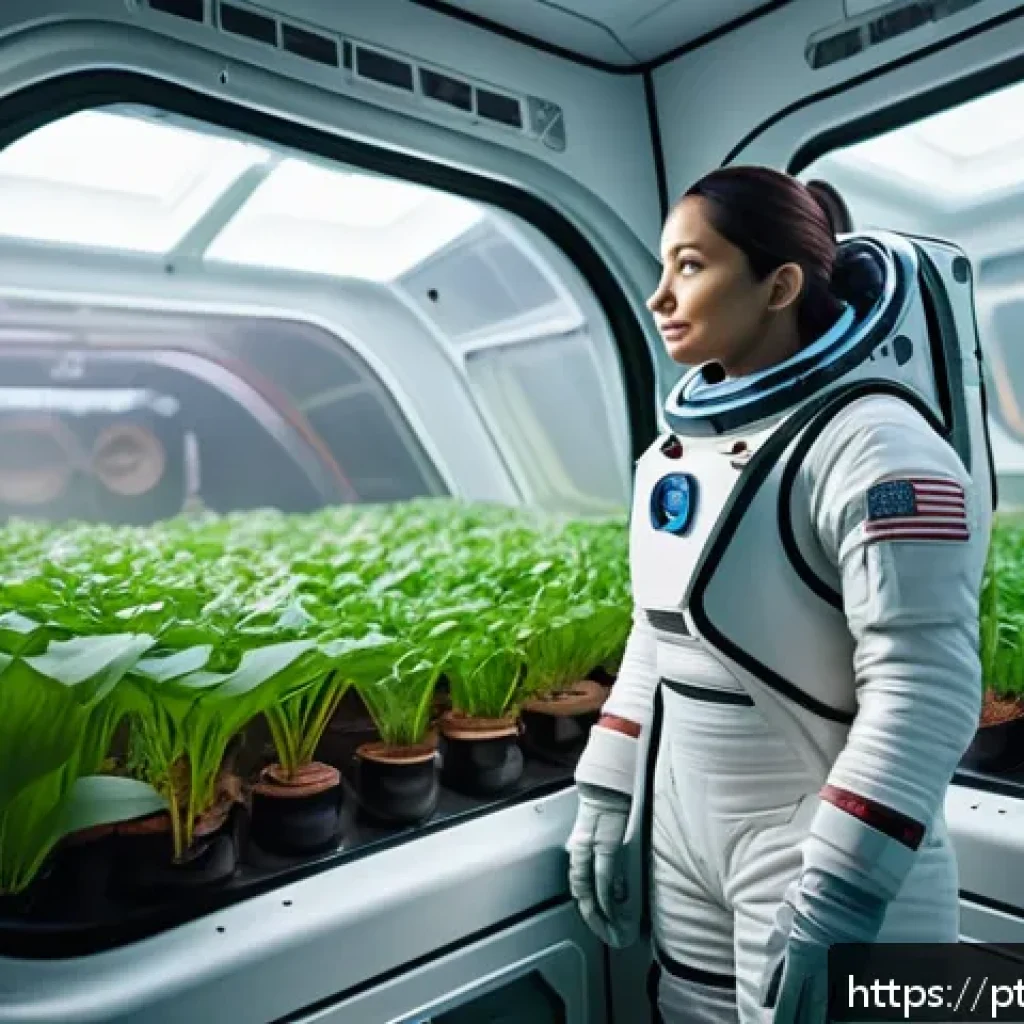 행성간 이주를 위한 자원 순환 시스템 - A futuristic bioregenerative life support system inside a compact Mars habitat module, featuring lus...